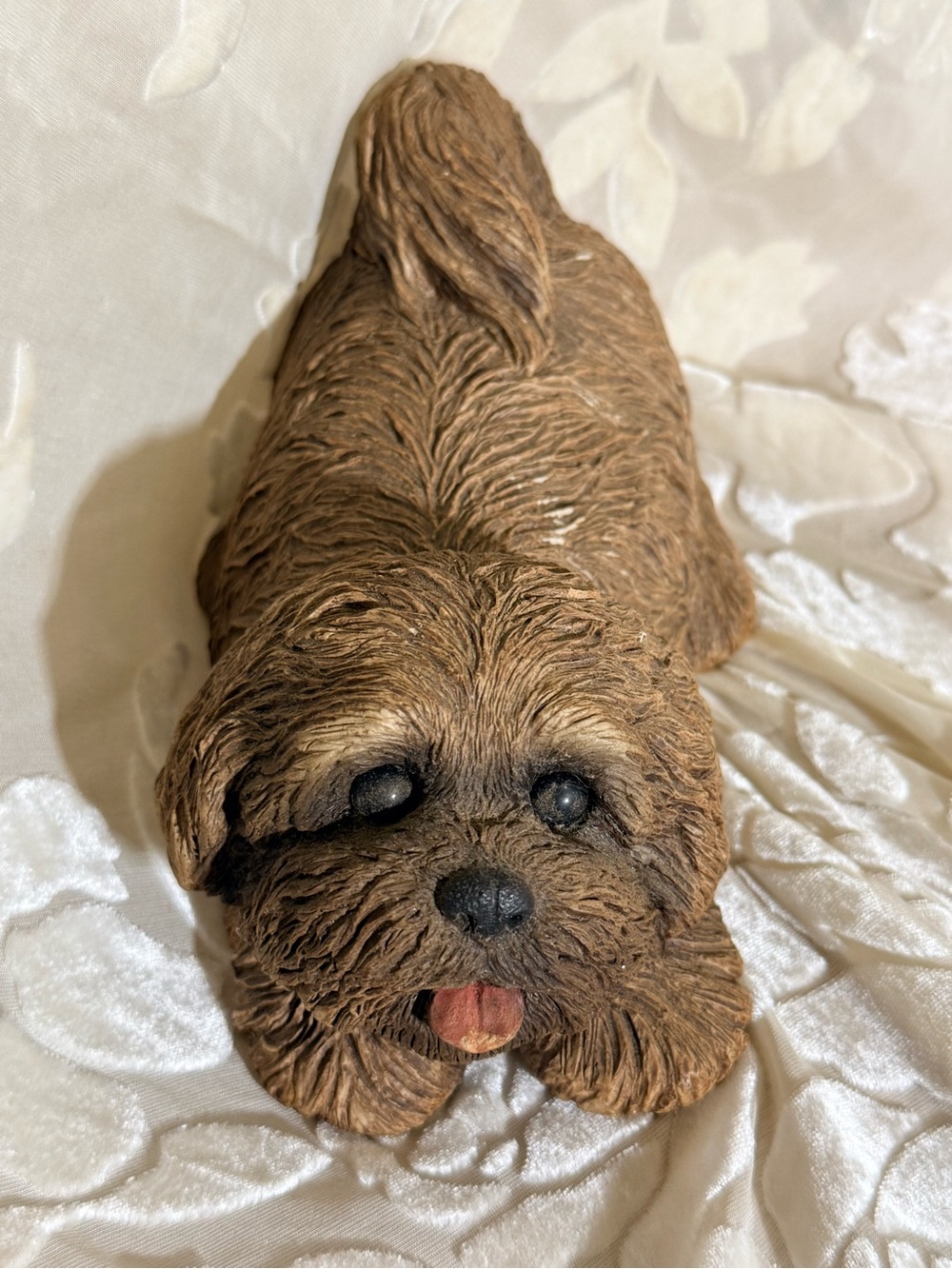 Vintage Sandicast Signed Statue Garden Decor Lhasa Apso Dog